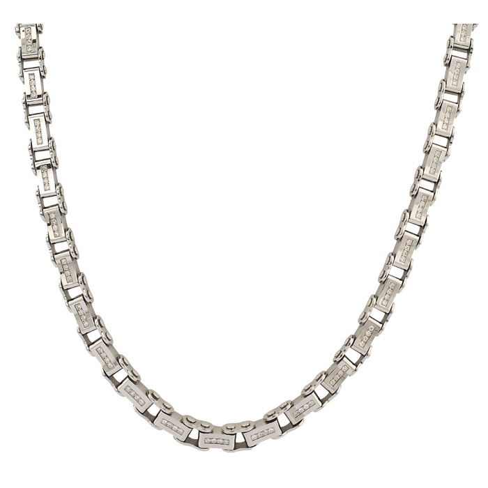 Stainless Steel Bicycle Necklace Plain Design with 1 Row Diamonds