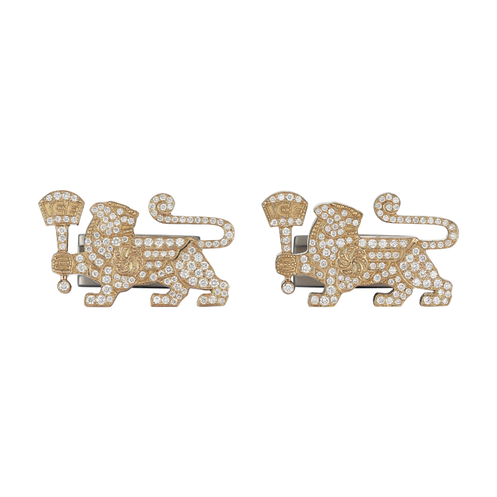 18K Gold w/ Diamonds Lioness Cuff Links