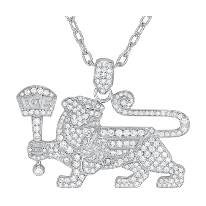 Iced Out 18K White Gold Lioness Pendant